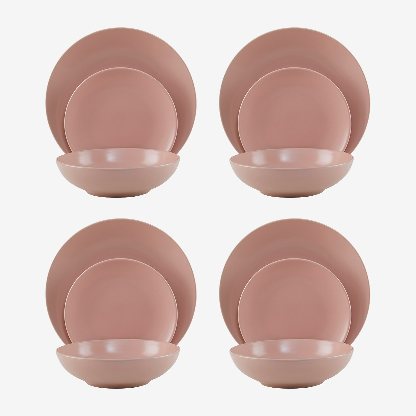 Stoneware Dinner Set - Pink - 12-Piece Set by Fifty Five South
