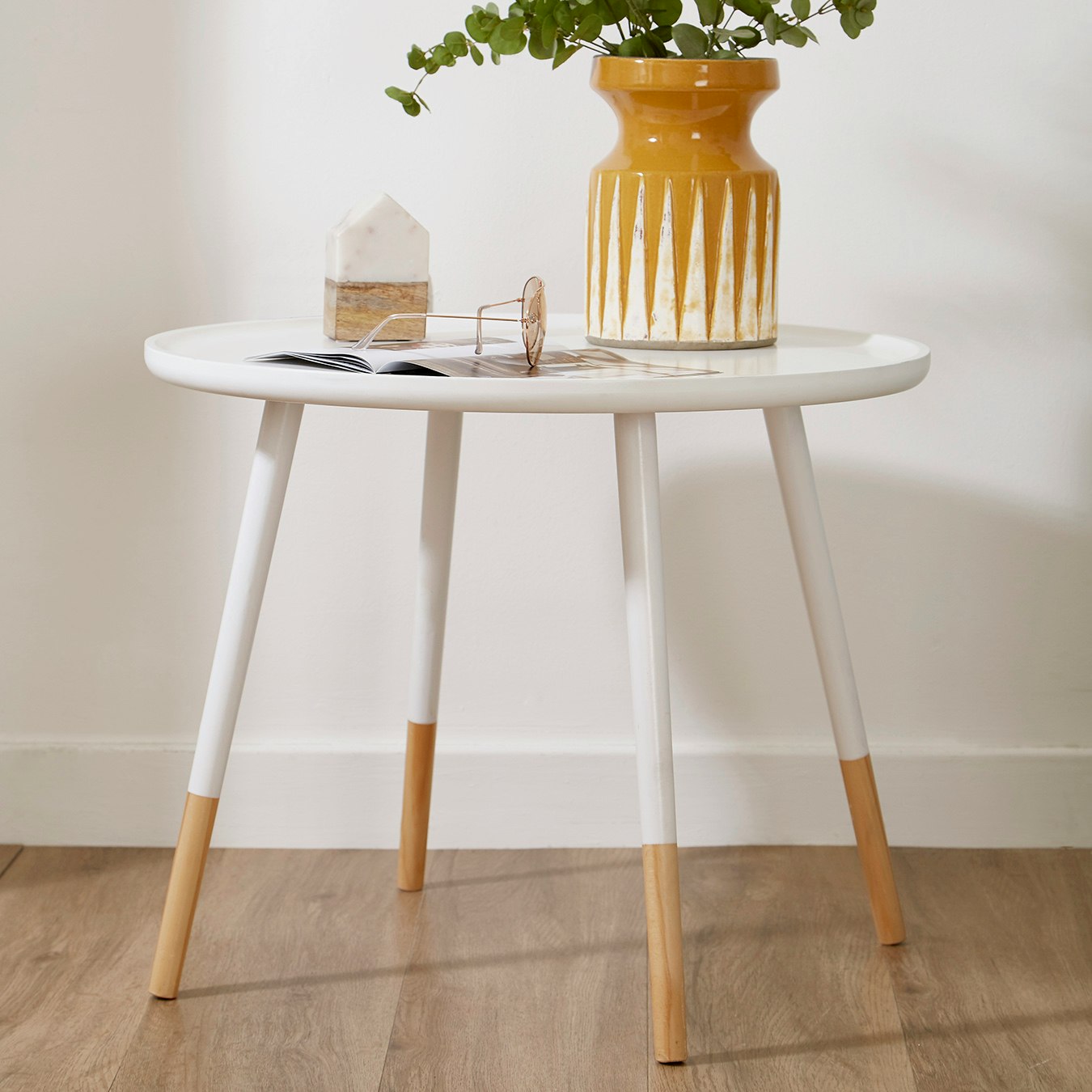 Viborg Round Side Table With Ident - White / Natural - by Fifty Five South