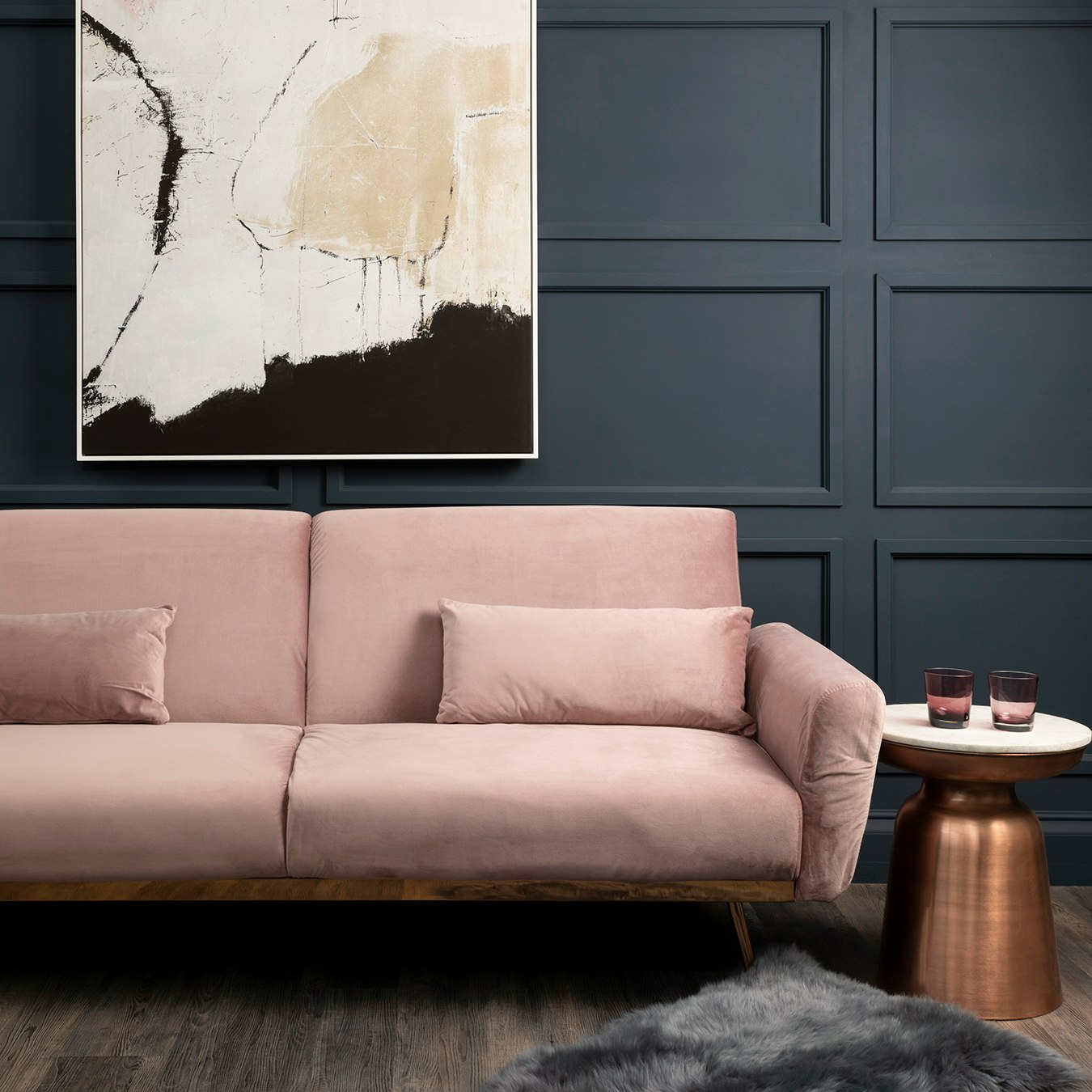 Hatton Sofa Bed - Pink Velvet / Gold by Fifty Five South