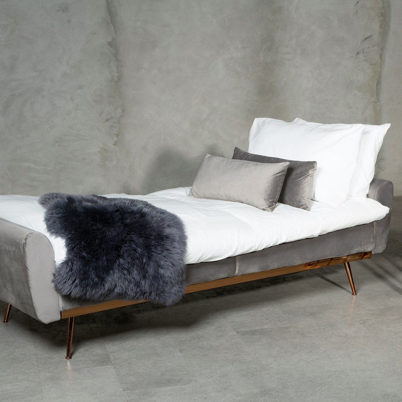 Hatton Sofa Bed - Grey Velvet / Gold by Fifty Five South