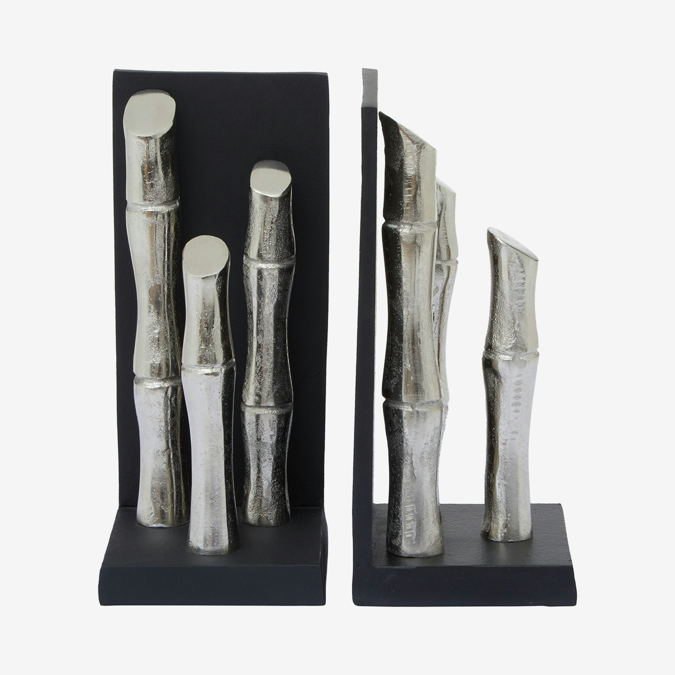Hiba Bookends Bamboo Effect - Silver - Set of 2 by Fifty Five South