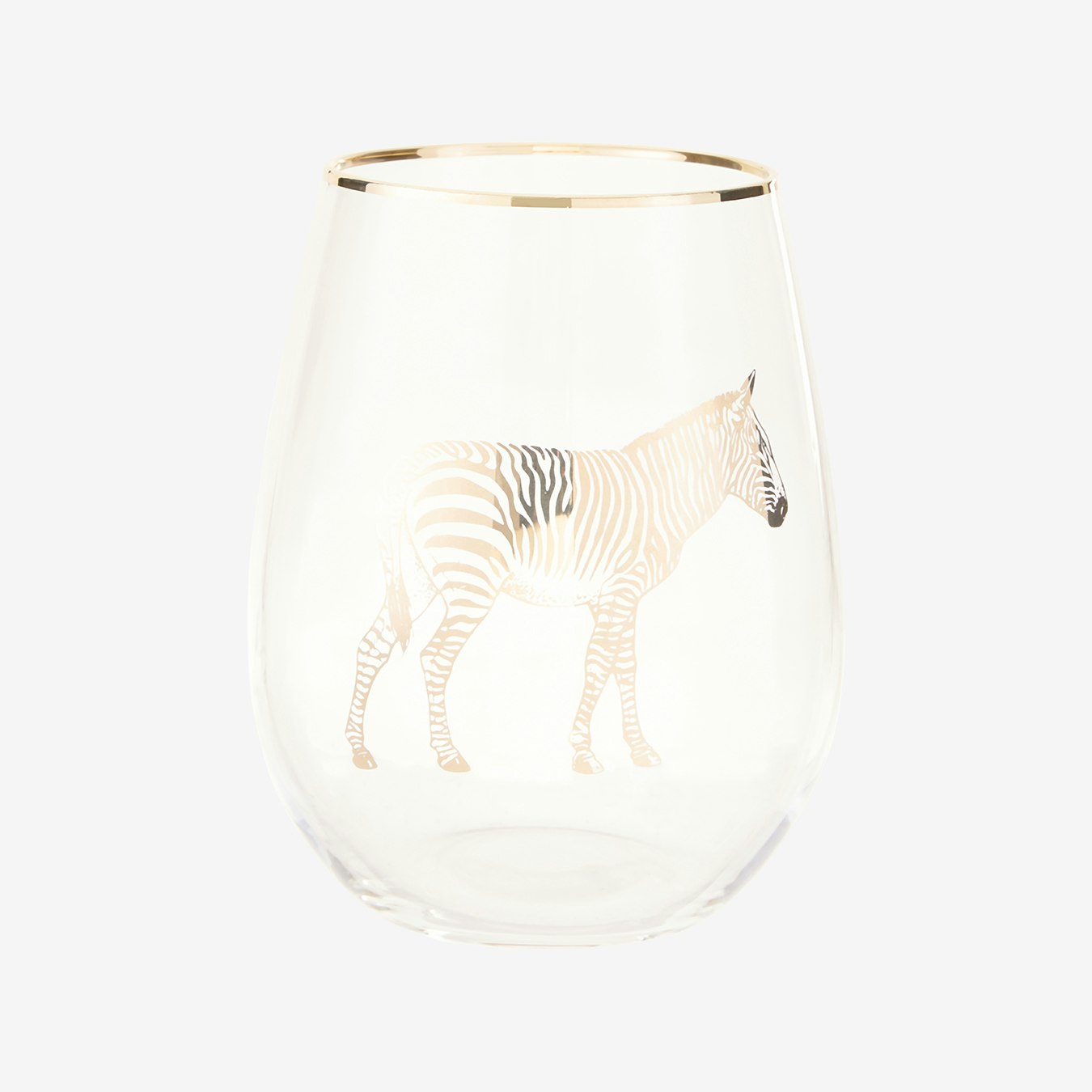 Zebra Stemless Wine Glass - Clear / Gold by Fifty Five South
