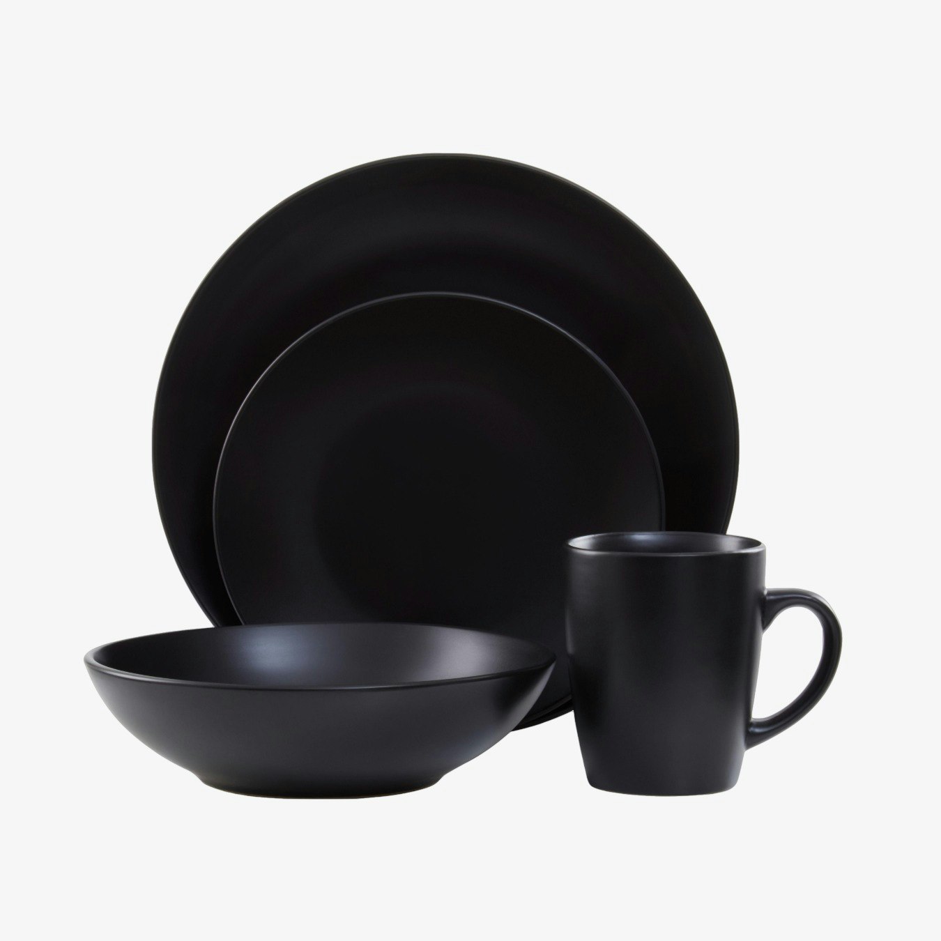 Stoneware Dinner Set - Black - 16-Piece Set by Fifty Five South