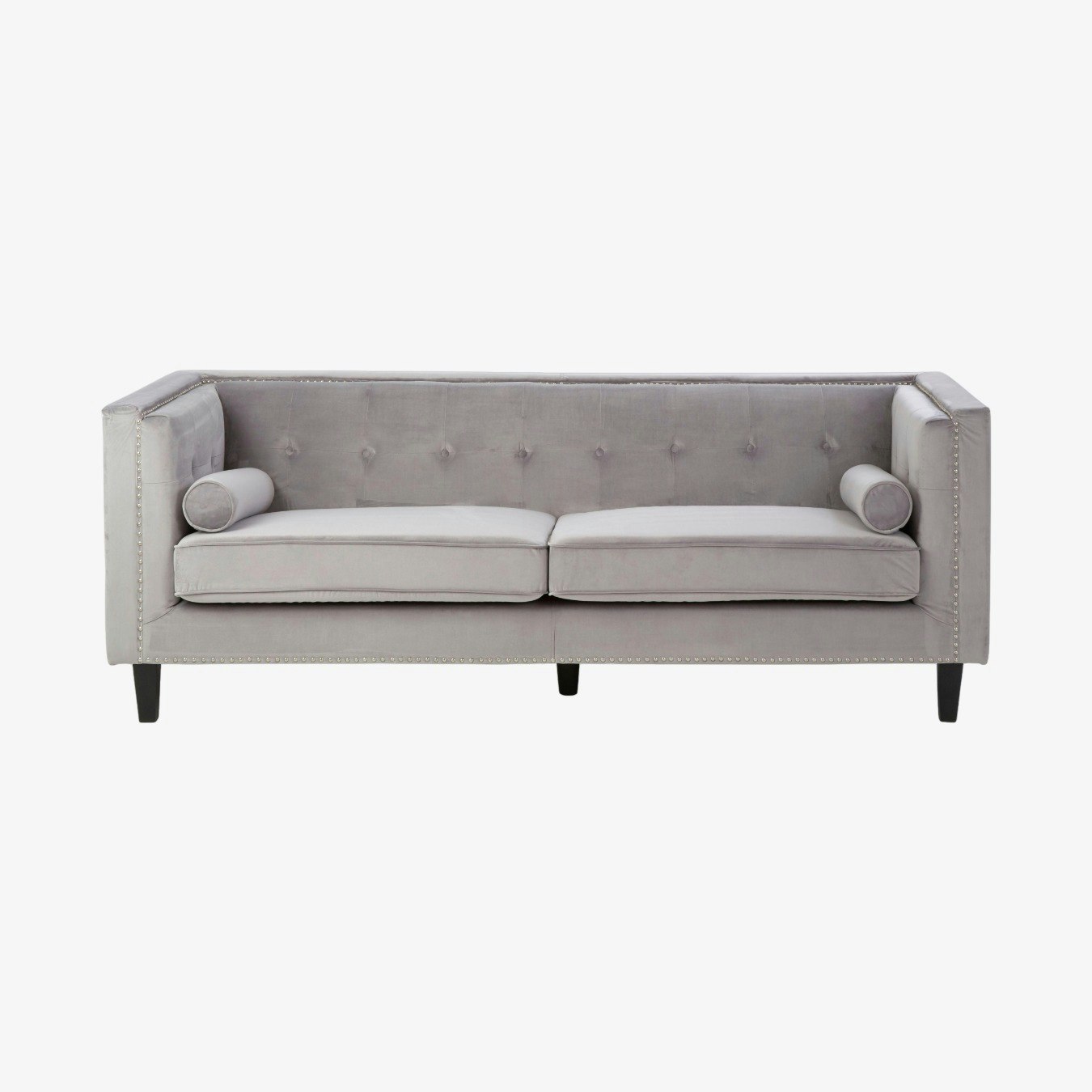 Felisha 3-Seat Sofa - Grey Velvet / Black by Fifty Five South