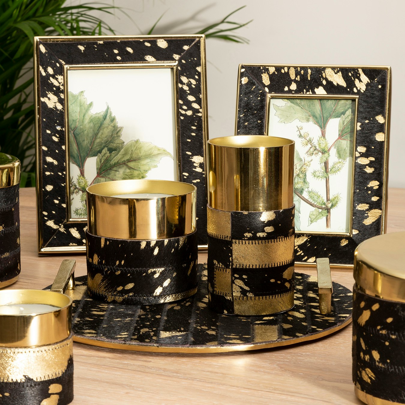 Bowerbird Tray - Black / Gold - Cowhide / Metal by Fifty Five South