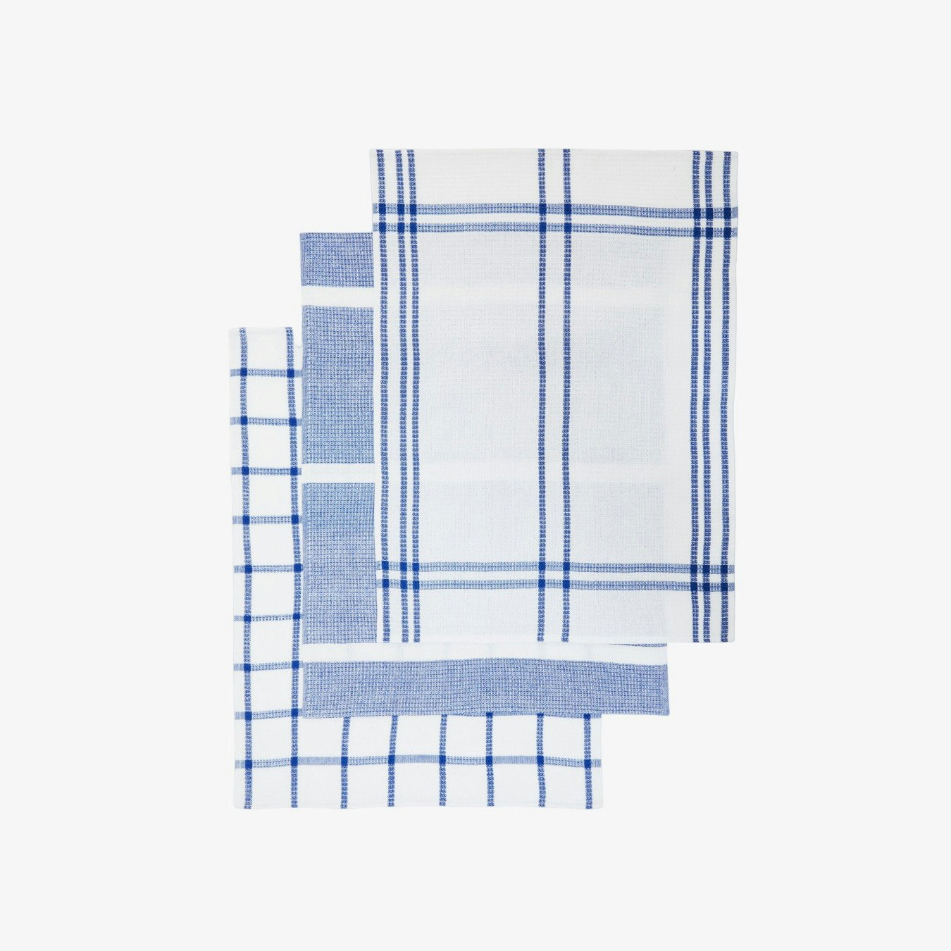 Doro Cotton Waffle Tea Towels - White / Blue - Set of 3 by Fifty Five South