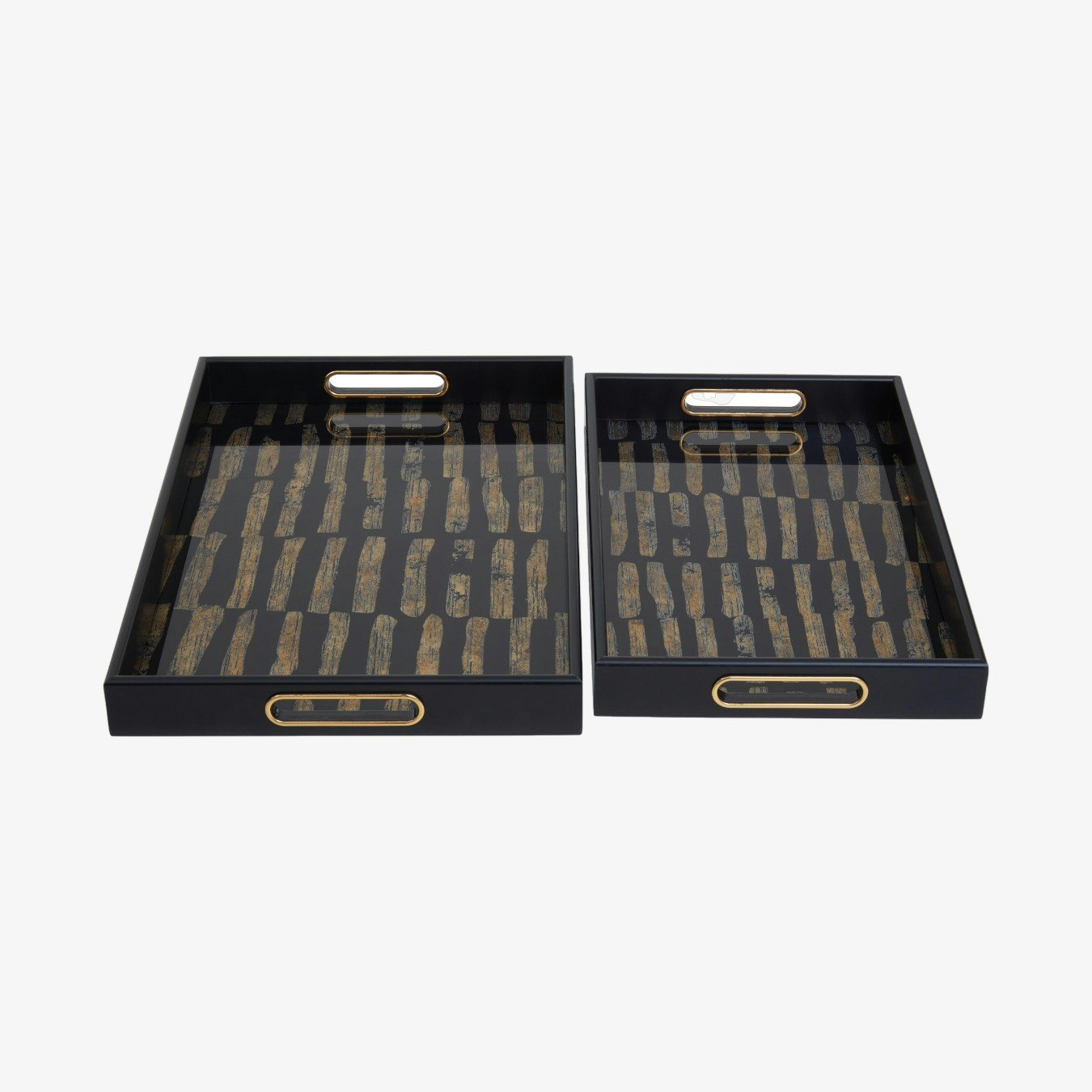 Celina Rectangle Trays - Black / Gold - Set of 2 by Fifty Five South