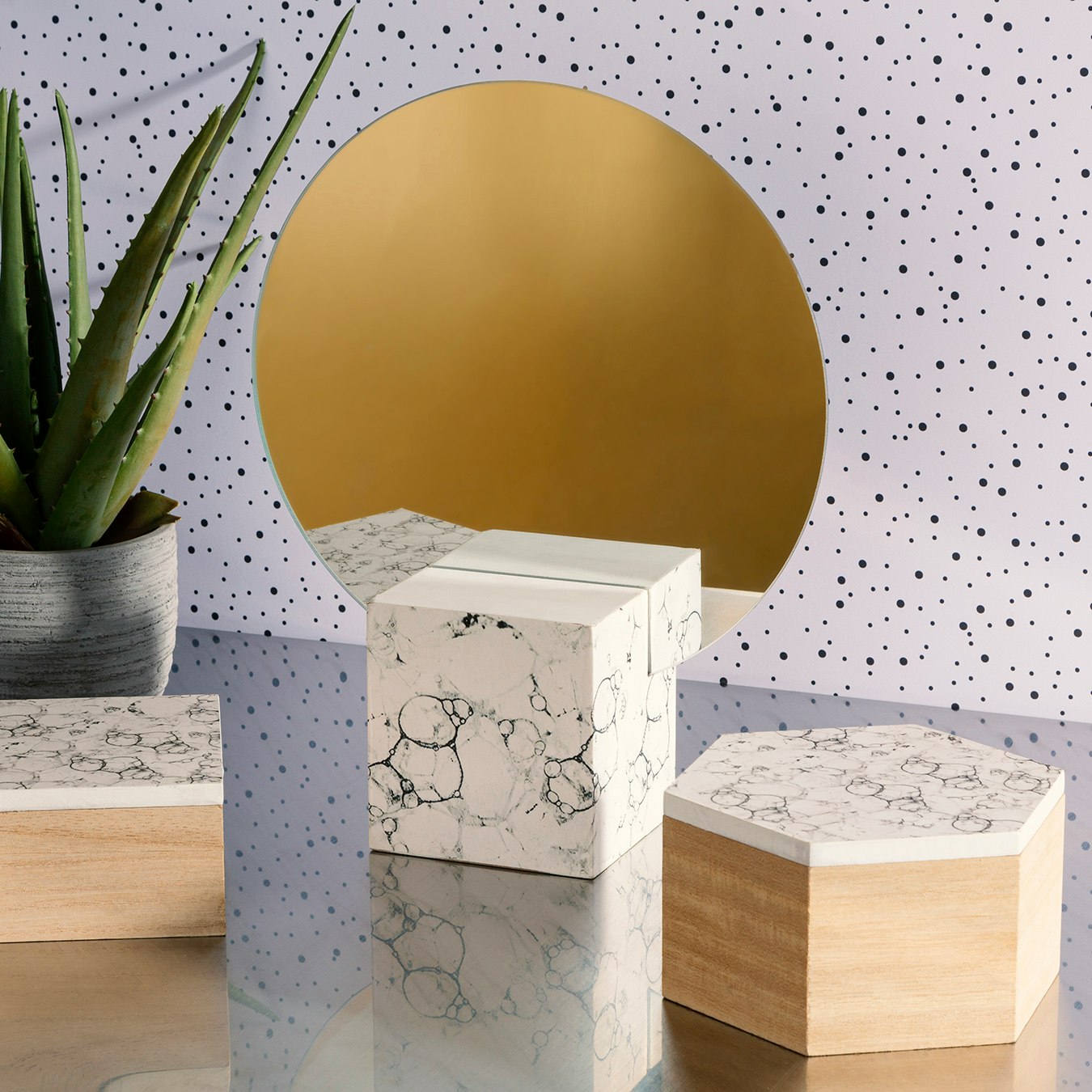 Mimo Mirror - White - Faux Marble by Fifty Five South