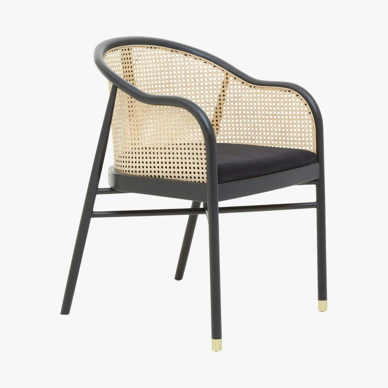 Corso Curved Cane Back Chair - Natural Rattan / Black Birch / Black Velvet by Fifty Five South