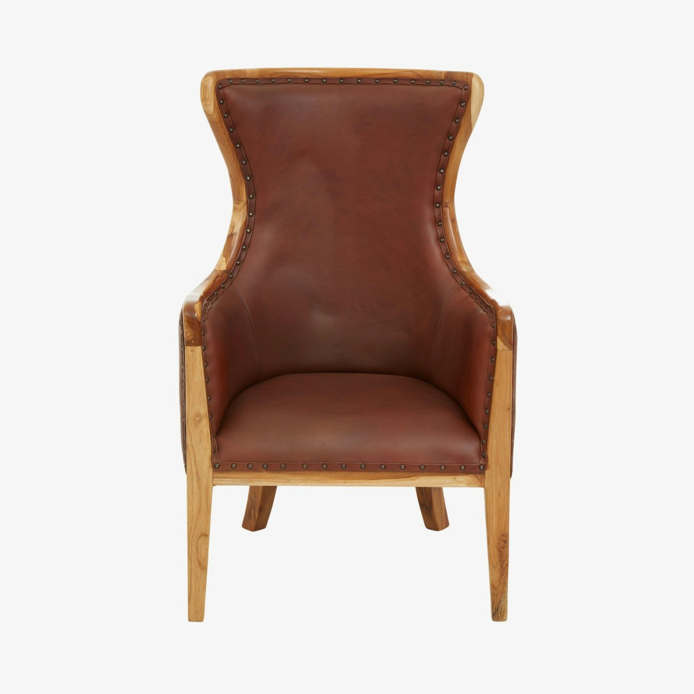 Kendari Chair - Natural Teak Wood / Brown Leather by Fifty Five South