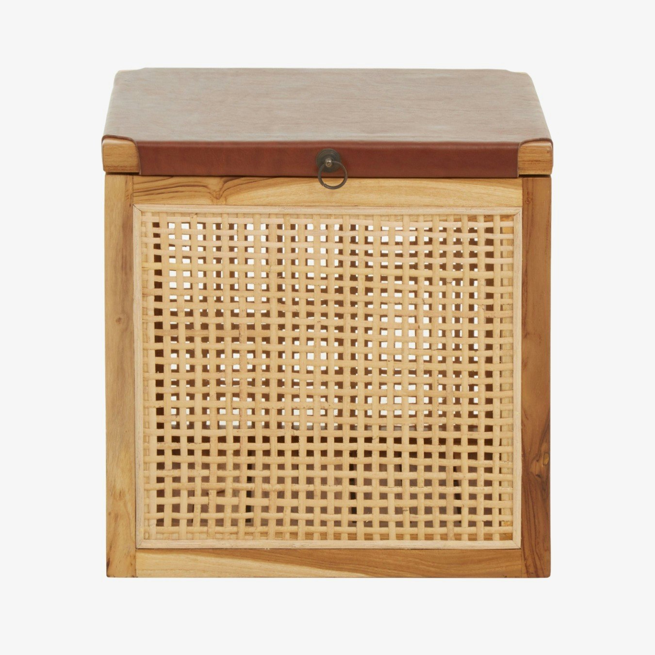 Kendari Box - Teak / Rattan / Brown Leather by Fifty Five South