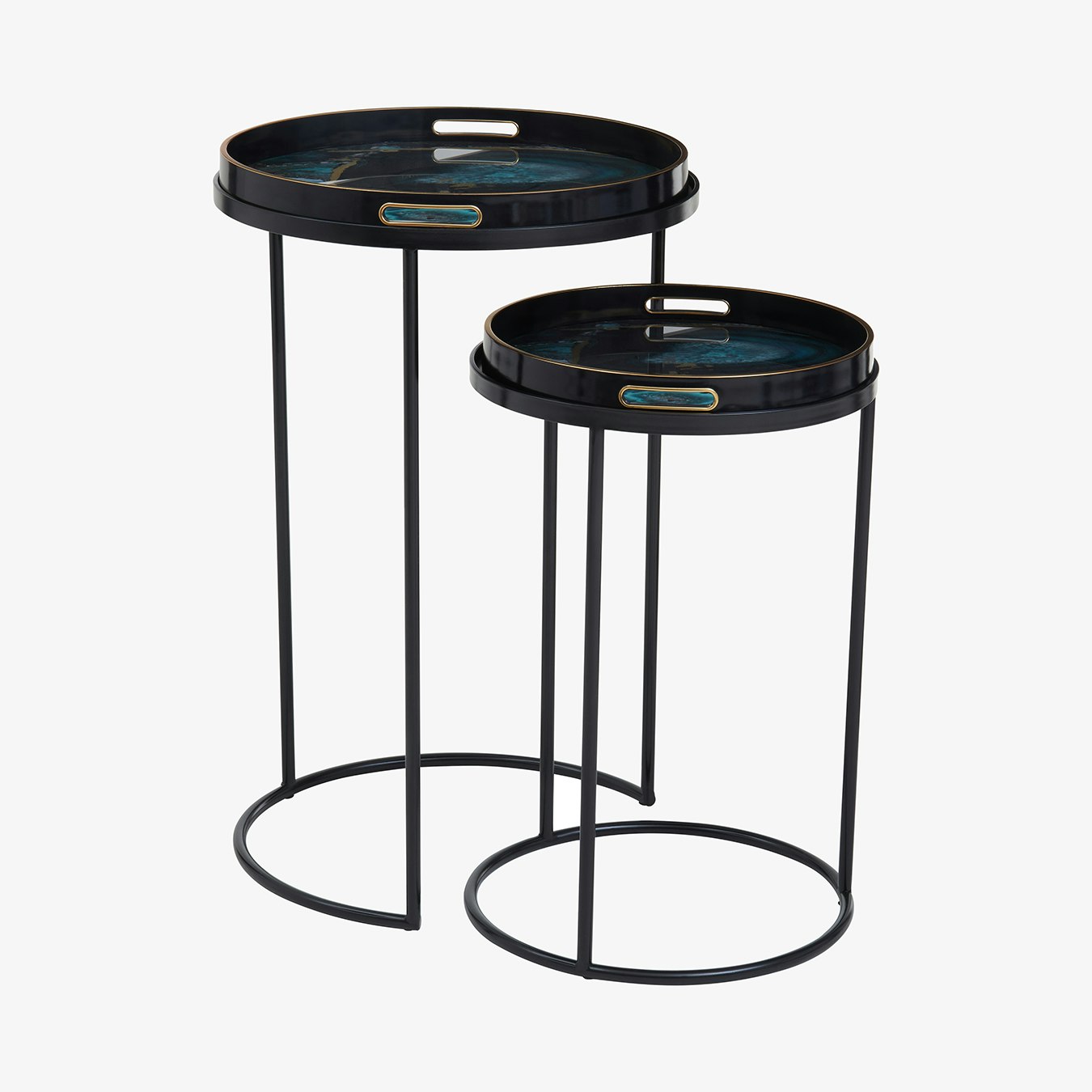 Celina Agate Effect Side Tables - Blue / Gold / Black - Set of 2 by Fifty Five South