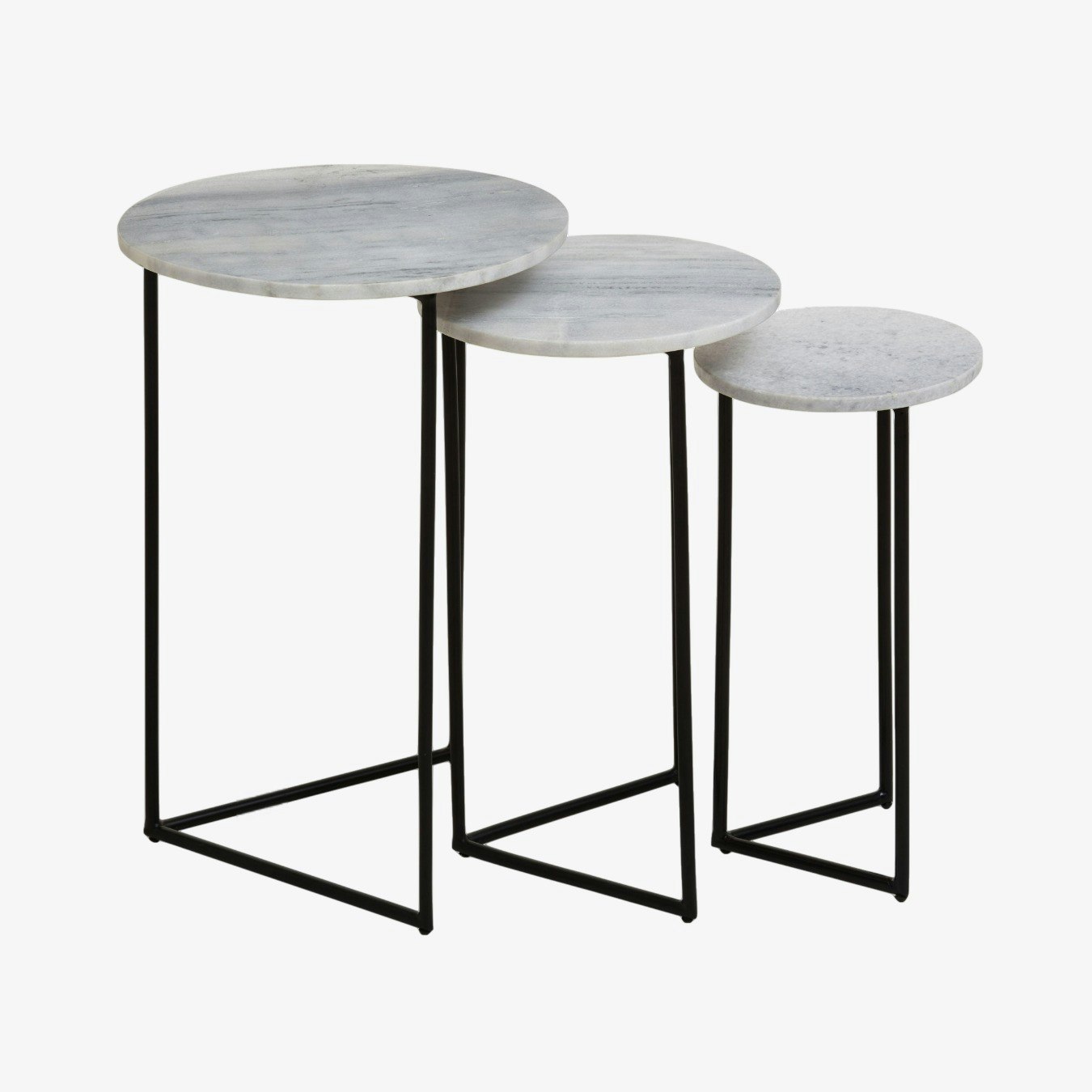 Mandoli Nesting Tables - White Marble / Black - Set of 3 by Fifty Five South
