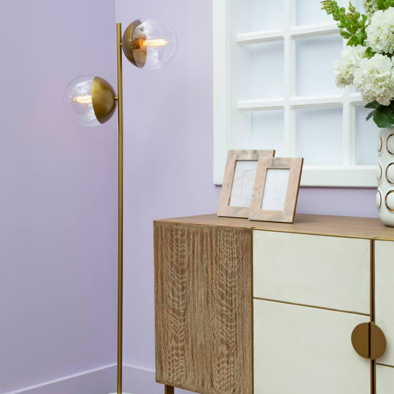 Revive 2-Light Floor Lamp - Gold Metal / White Marble by Fifty Five South