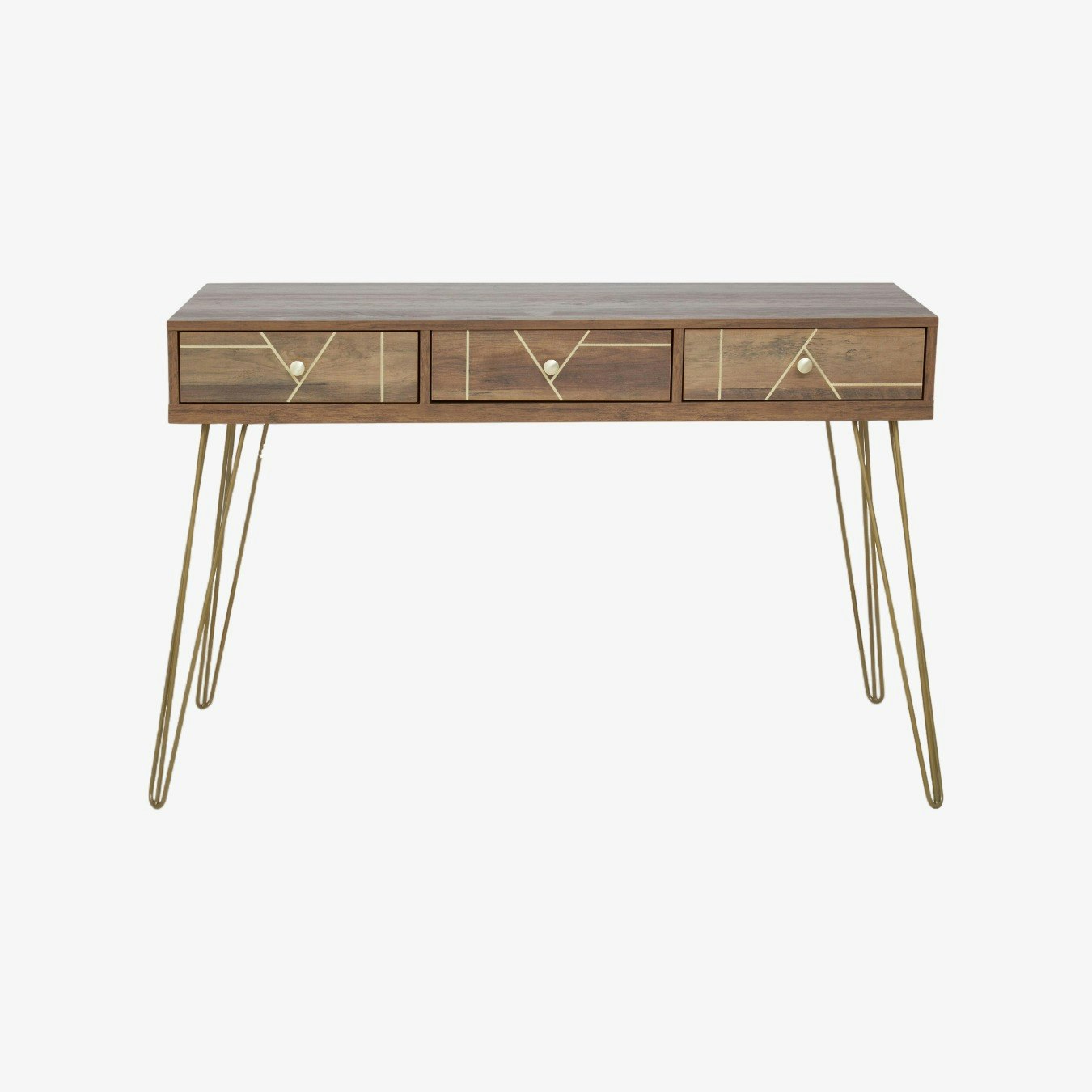 Flori 3-Drawer Desk - Wood / Gold by Fifty Five South