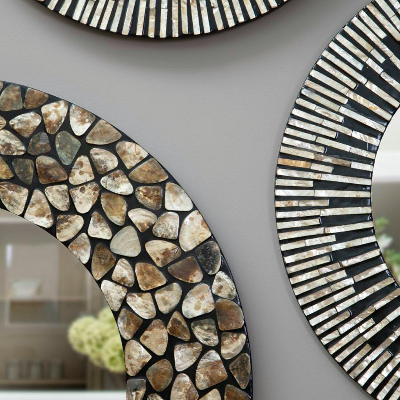 Palu Round Wall Mirror - Shell Black / Gold by Fifty Five South