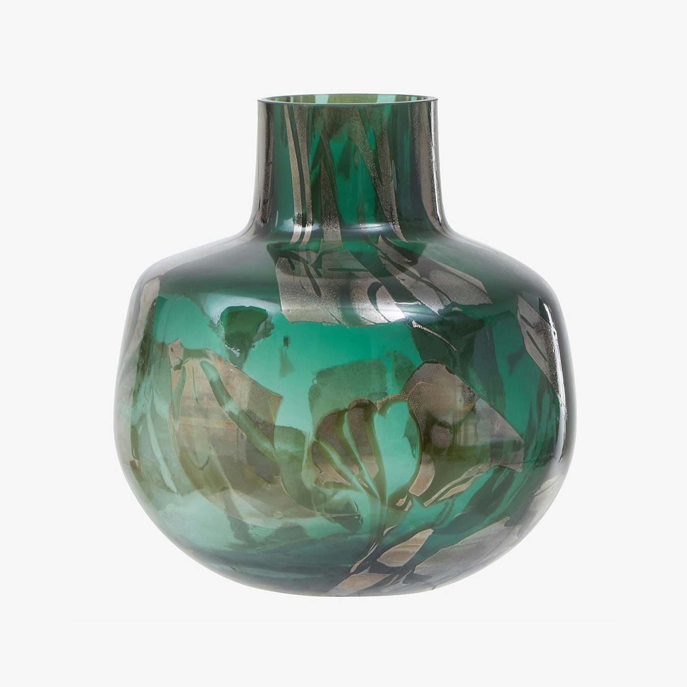 Herbie Round Glass Bottle Vase - Green / Gold by Fifty Five South