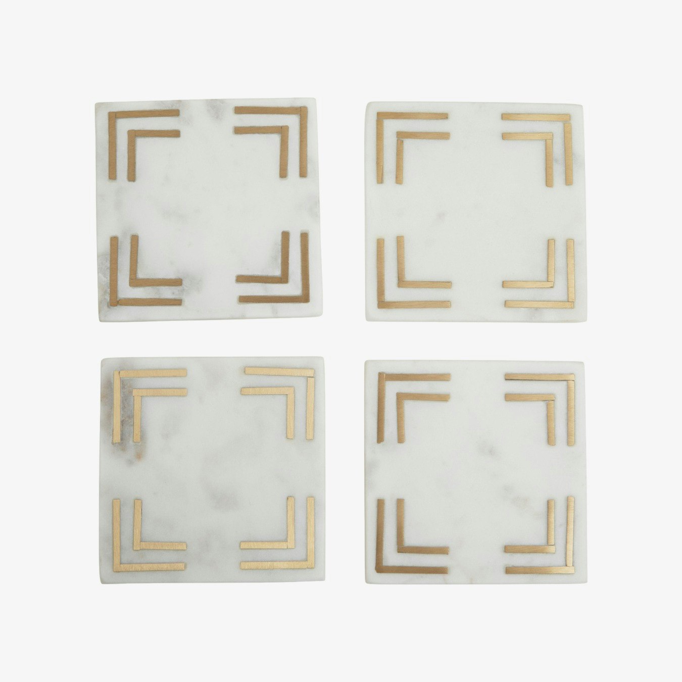 Omari Square Coasters - White Marble / Gold Inlay - Set of 4 by Fifty Five South