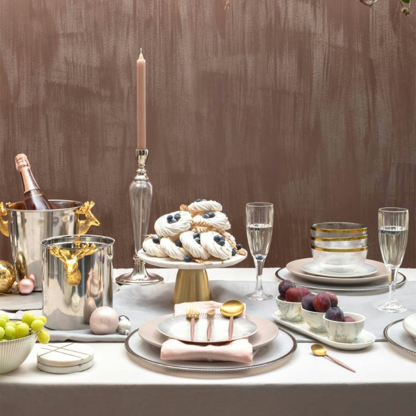 Omari Cake Stand - White Marble / Gold Inlay by Fifty Five South