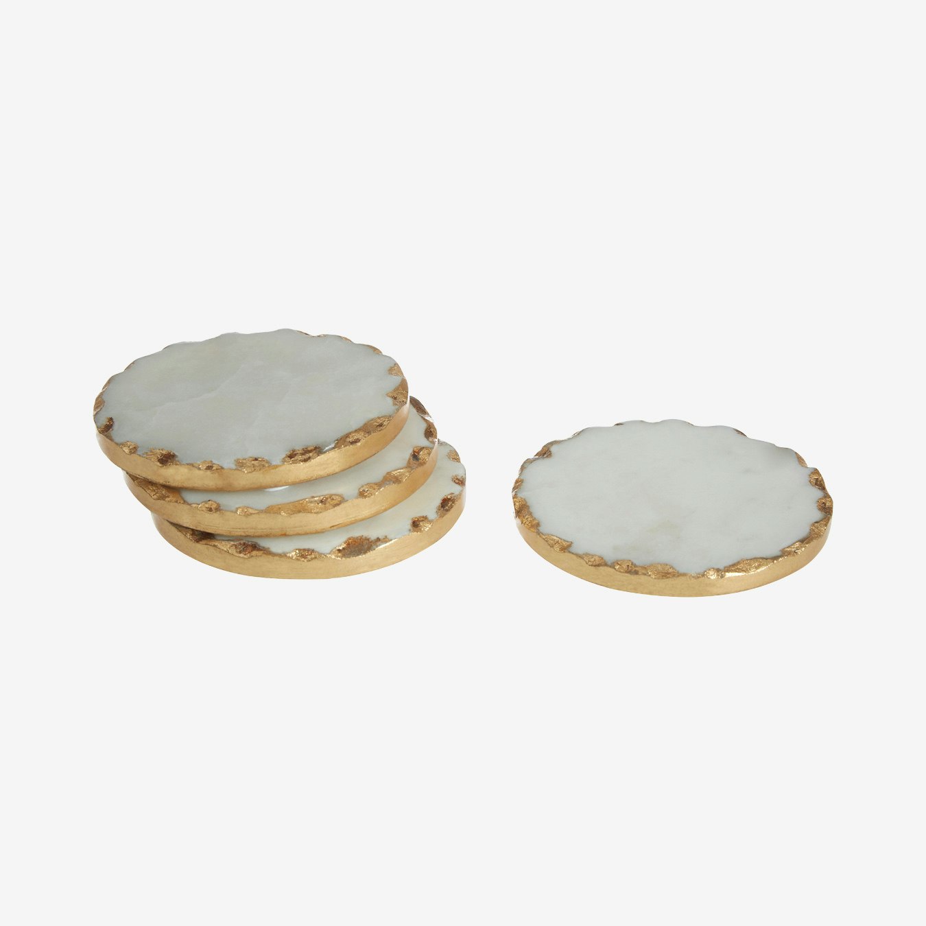 Round Coasters - White / Gold - Gold Foil / Marble - Set of 4 by Fifty Five South