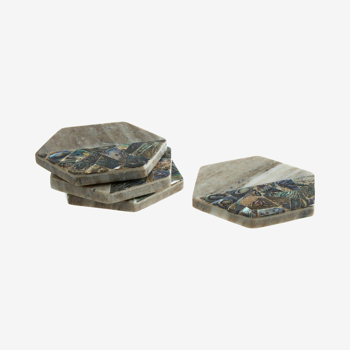 Hexagonal Coasters - Multi-coloured - Marble / Paua Shell - Set of 4 by Fifty Five South