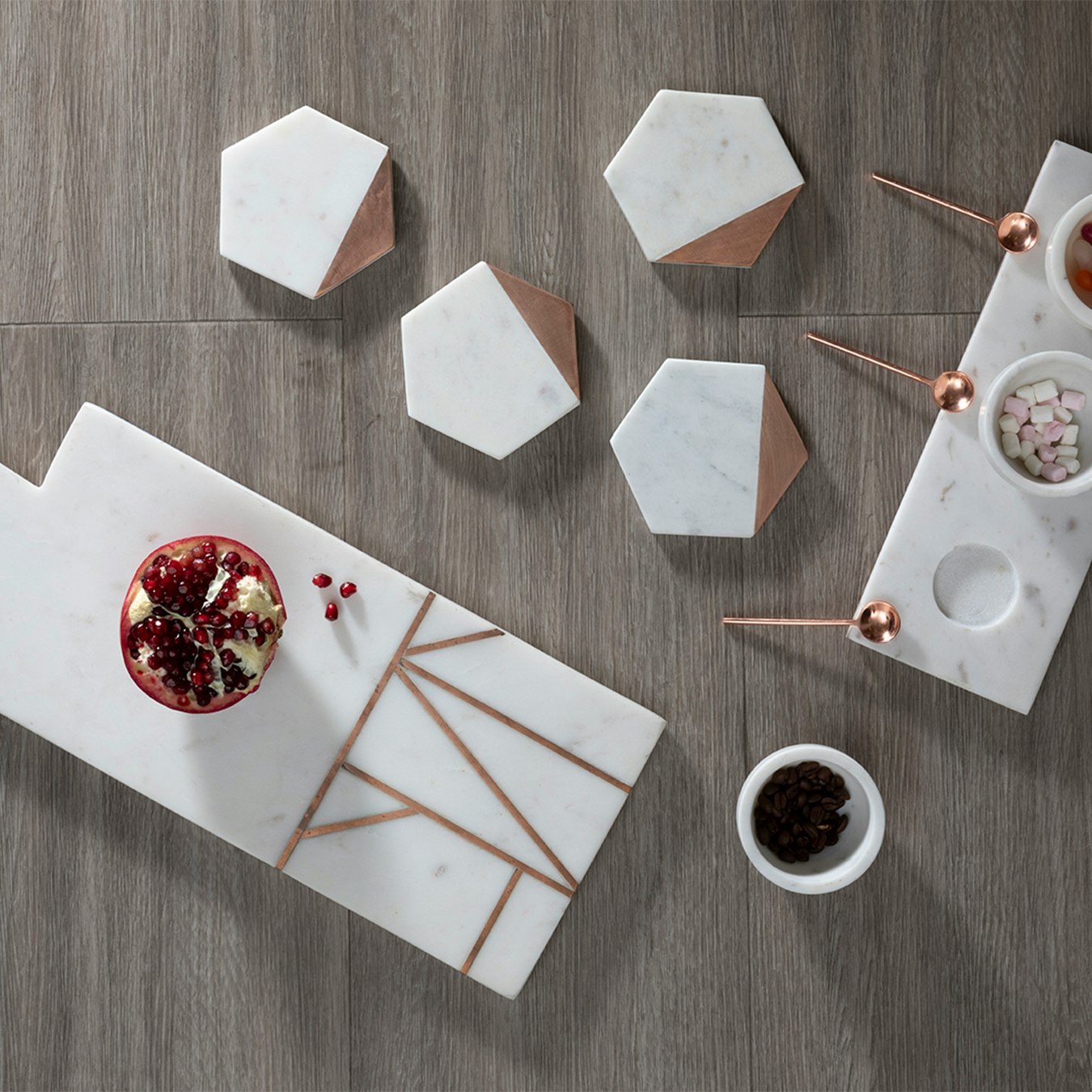 Hexagonal Coasters - White - Copper / Marble - Set of 4 by Fifty Five South