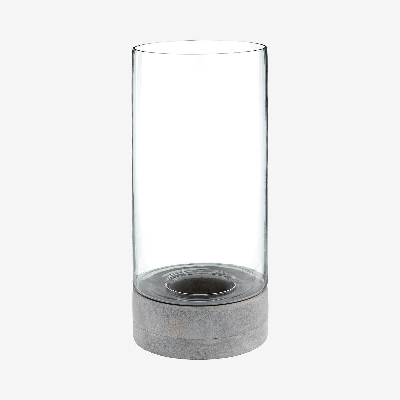 Jain Hurricane Hammered Candle Holder - Natural - Glass / Wood by Fifty Five South