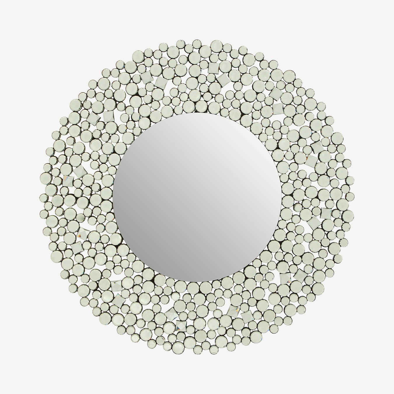 Gavina Round Wall Mirror - Silver - Crystal Mirror by Fifty Five South