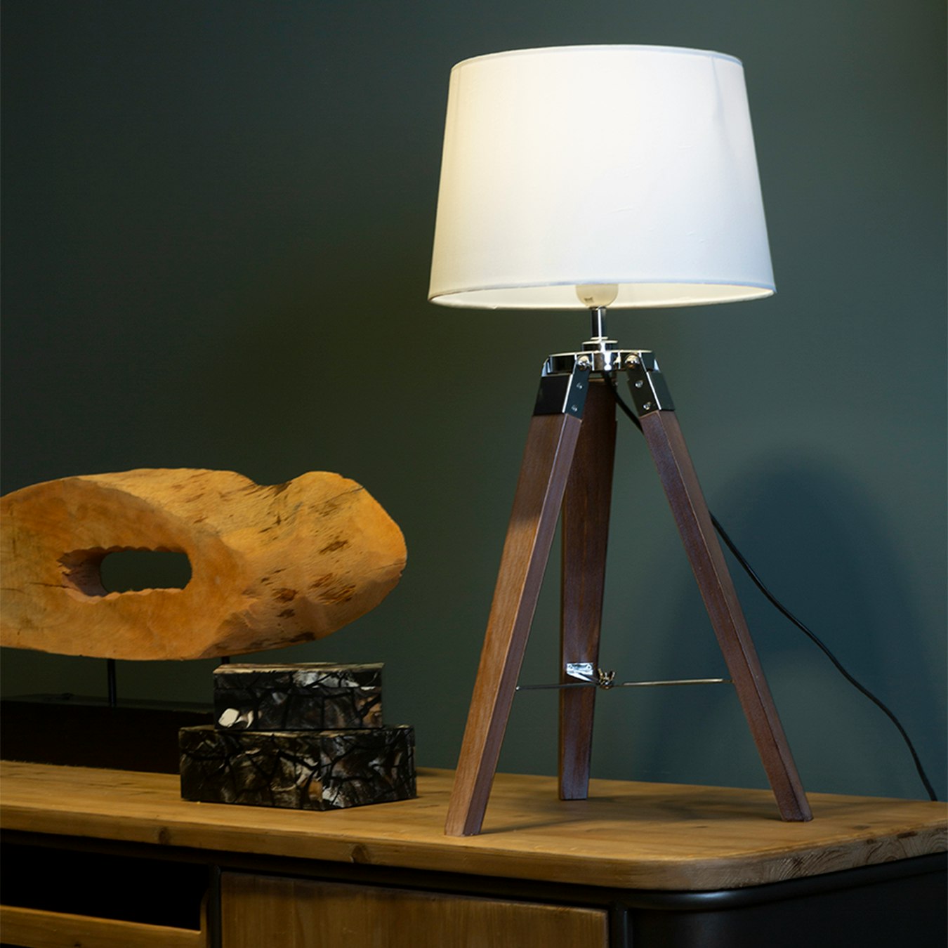 Bailey Tripod Table Lamp - Brown - Chrome / Poplar by Fifty Five South
