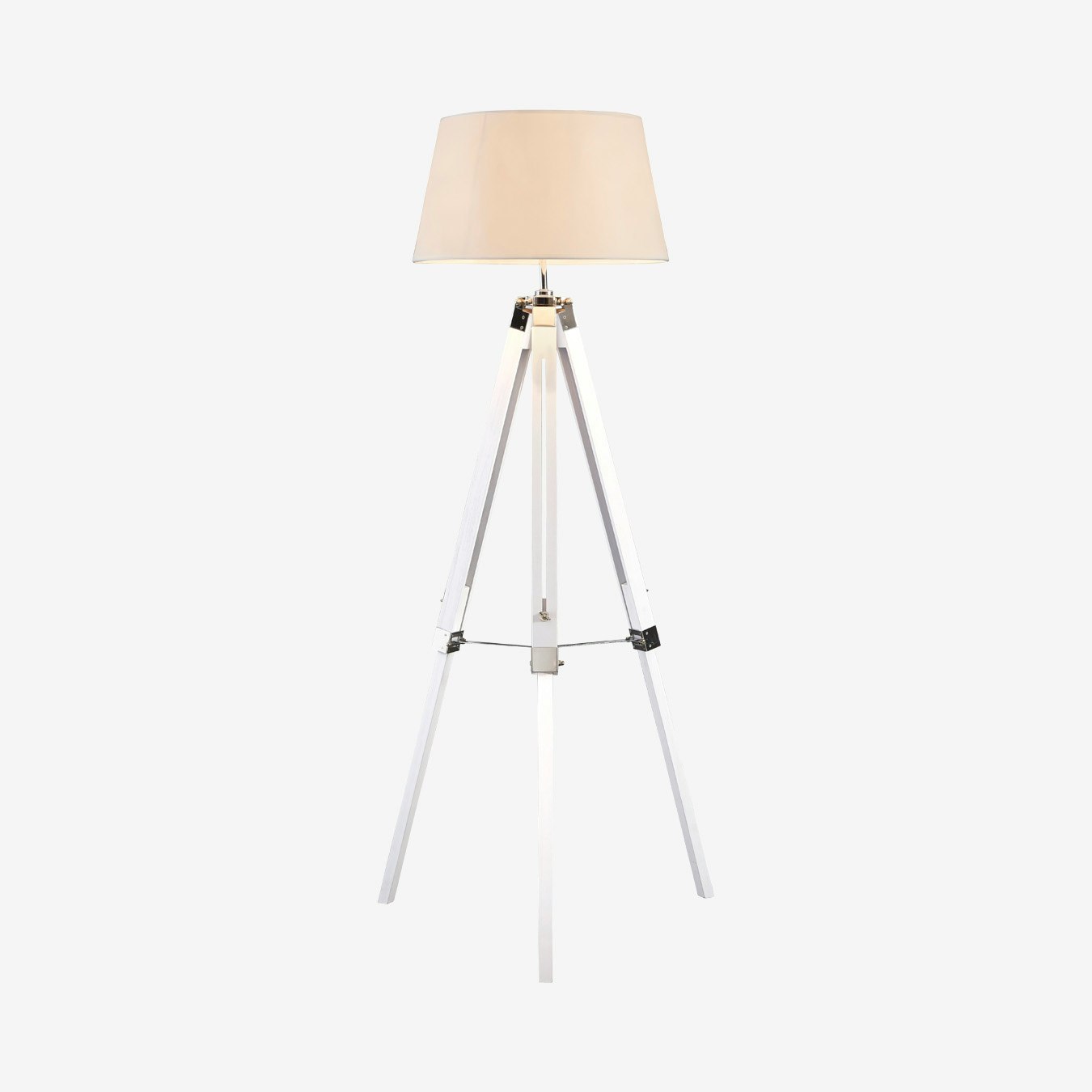 Bailey Tripod Floor Lamp - White - Chrome / Poplar by Fifty Five South