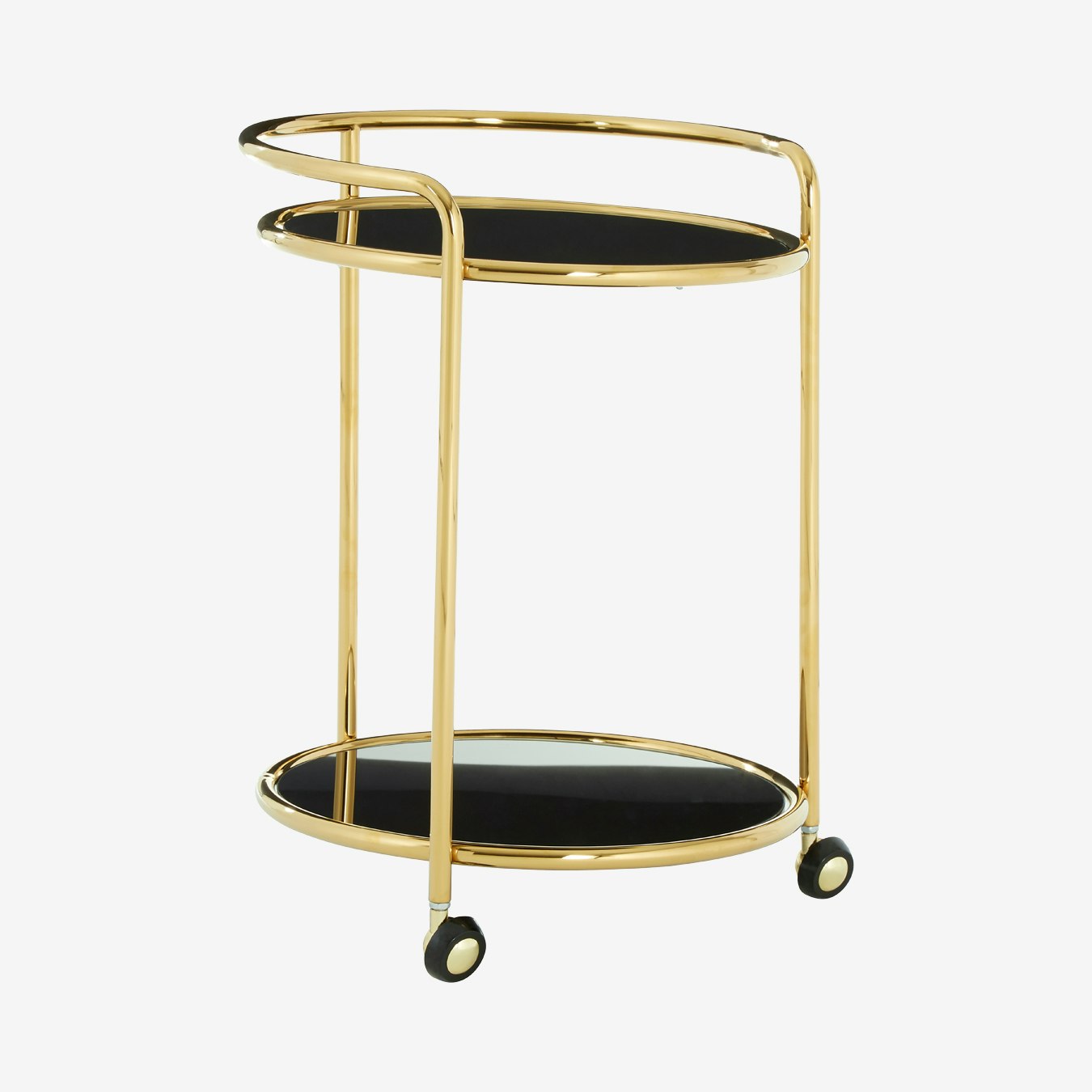Novo Round Trolley - Black / Gold - Steel / Tempered Glass by Fifty Five South