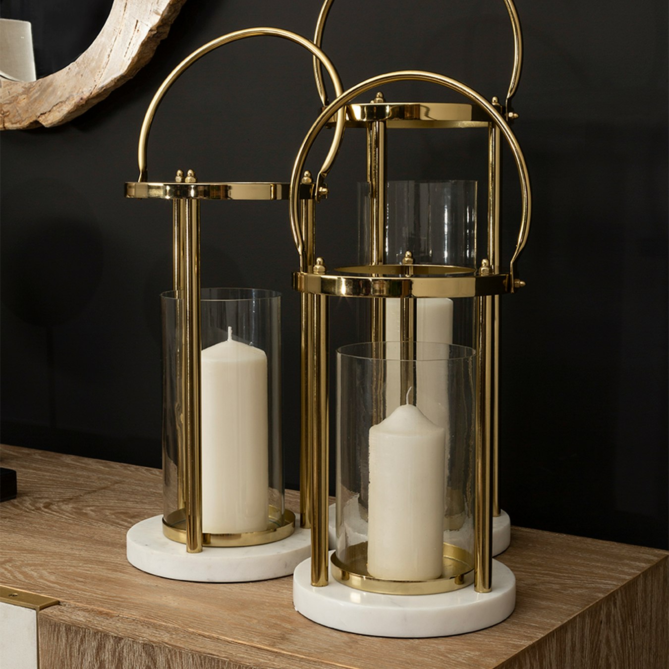 Martina Hurricane Lamp - Gold / White - Marble / Metal by Fifty Five South