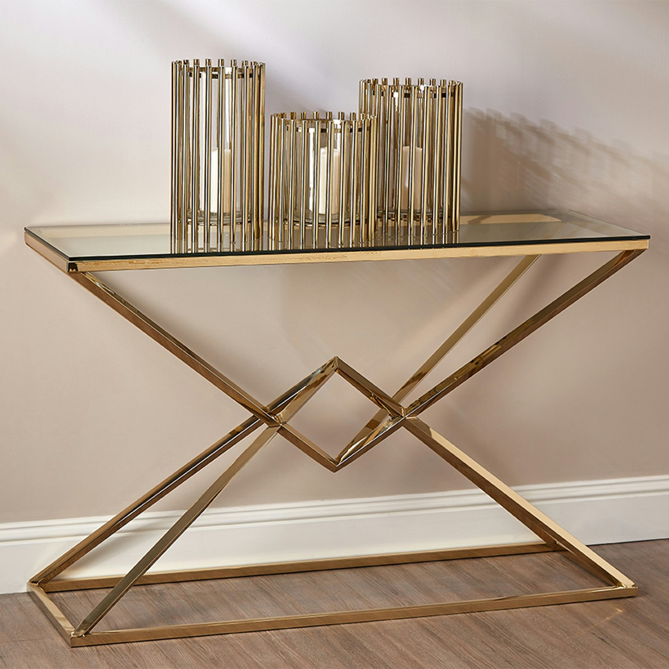 Martina Hurricane Candle Holder - Gold - Glass / Steel by Fifty Five South