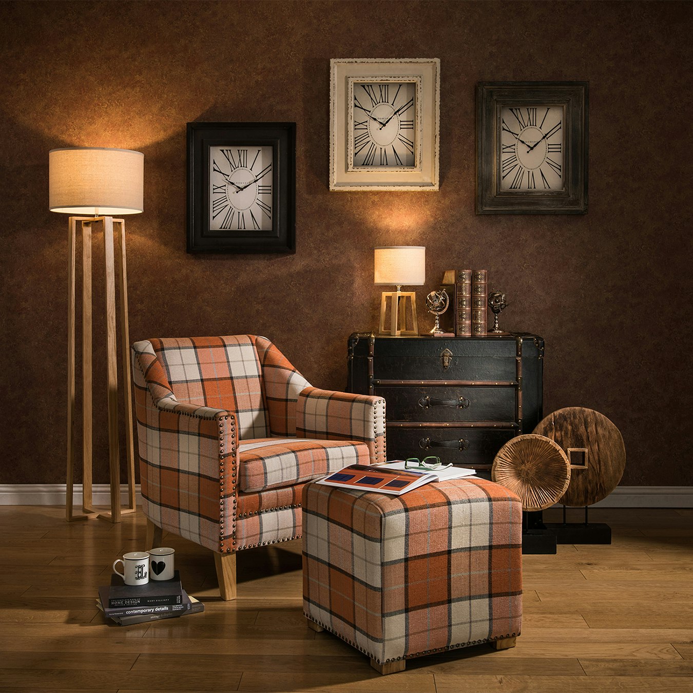 Lea Floor Lamp - Brown - Fabric / Wood by Fifty Five South