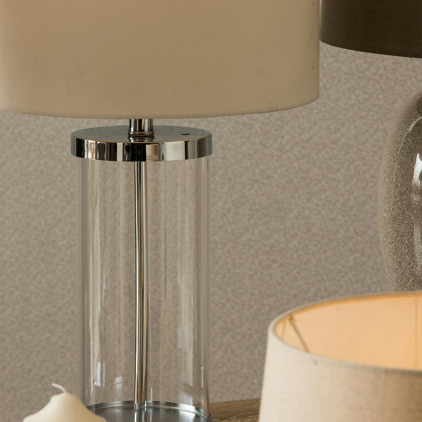 Franklyn Table Lamp - Cream / Clear - Glass / Metal by Fifty Five South