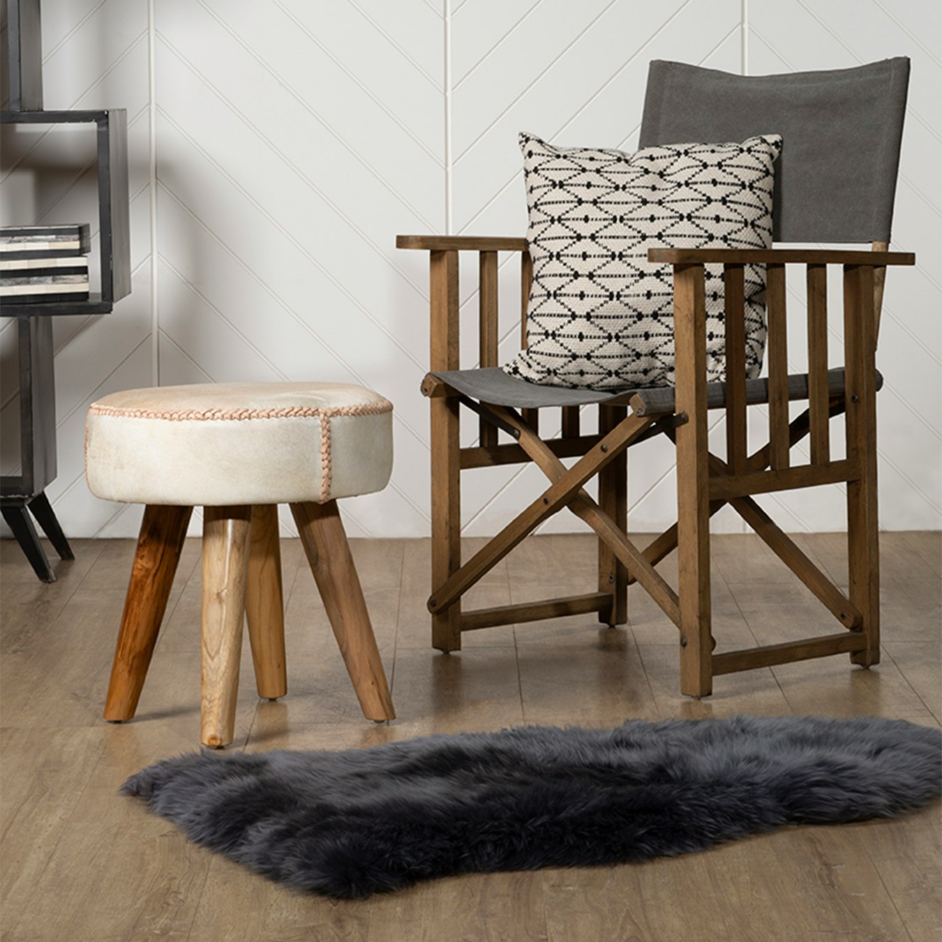 Hugh Directors Chair - Brown - American Oak / Linen by Fifty Five South