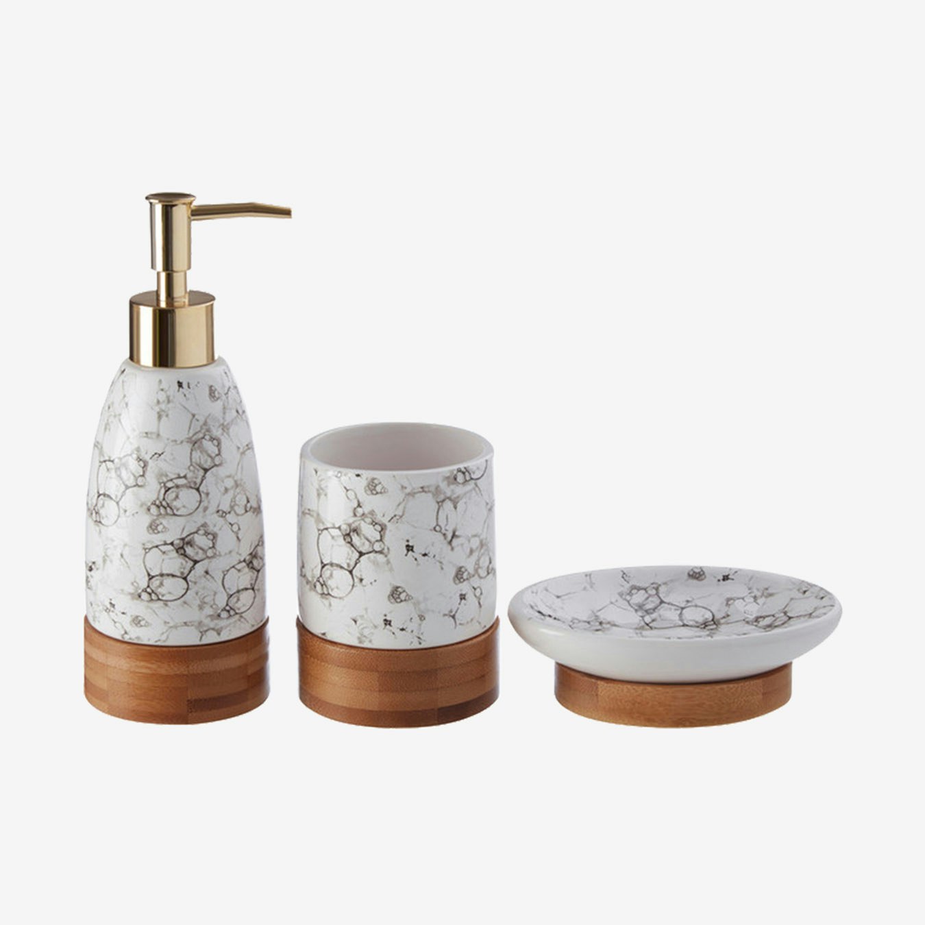 Bubble Print Bathroom Set - White - Bamboo - Set of 3 by Fifty Five South