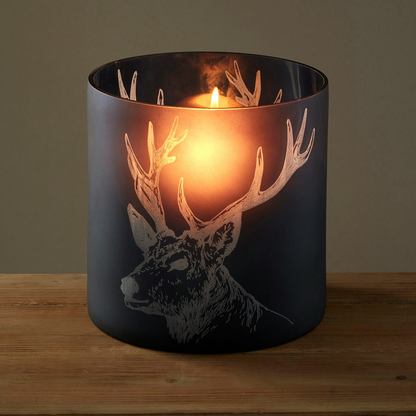 Stag Hurricane Candle Holder - Blue - Glass by Fifty Five South