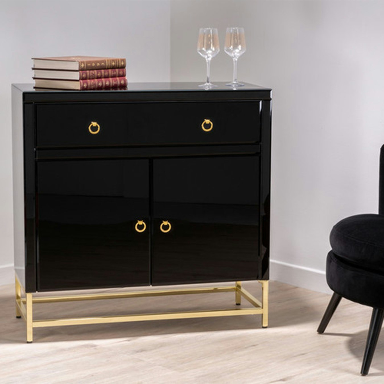 Kensington Townhouse Cabinet - Black / Gold - Mirrored Glass / Iron by Fifty Five South