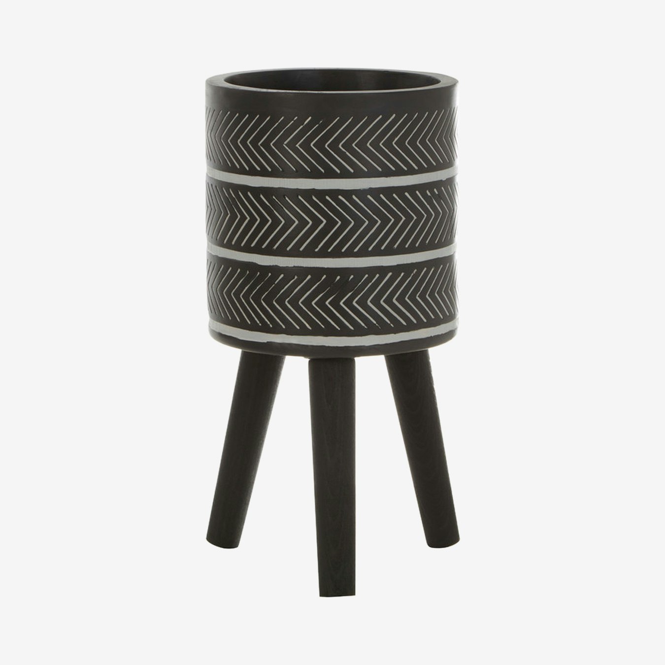 Darnell Cylider Chevron Planter - Black - Beechwood / Fibreglass by Fifty Five South