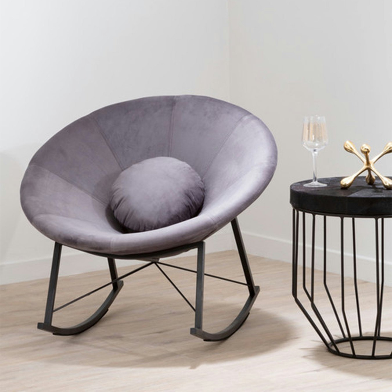 Arto Rocking Chair - Grey / Black - Chromed Metal / Velvet by Fifty Five South