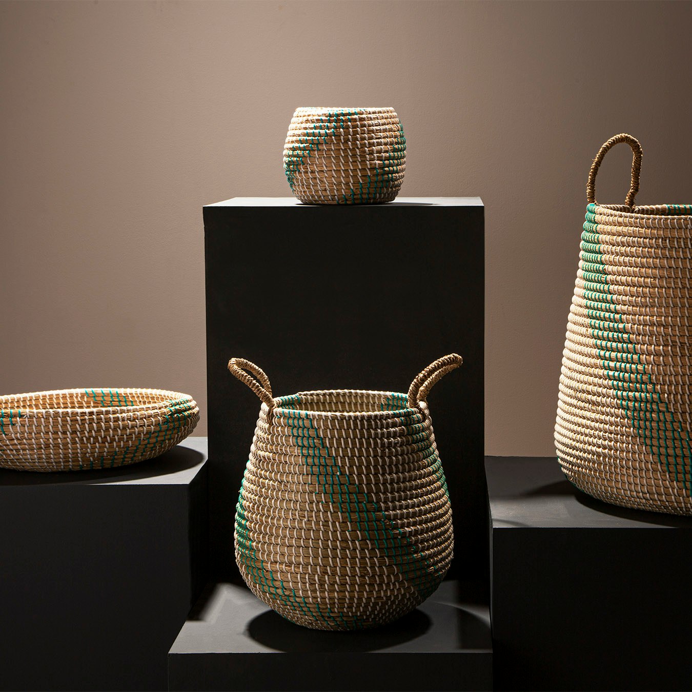 Bora Basket Planter - Natural / Green by Fifty Five South