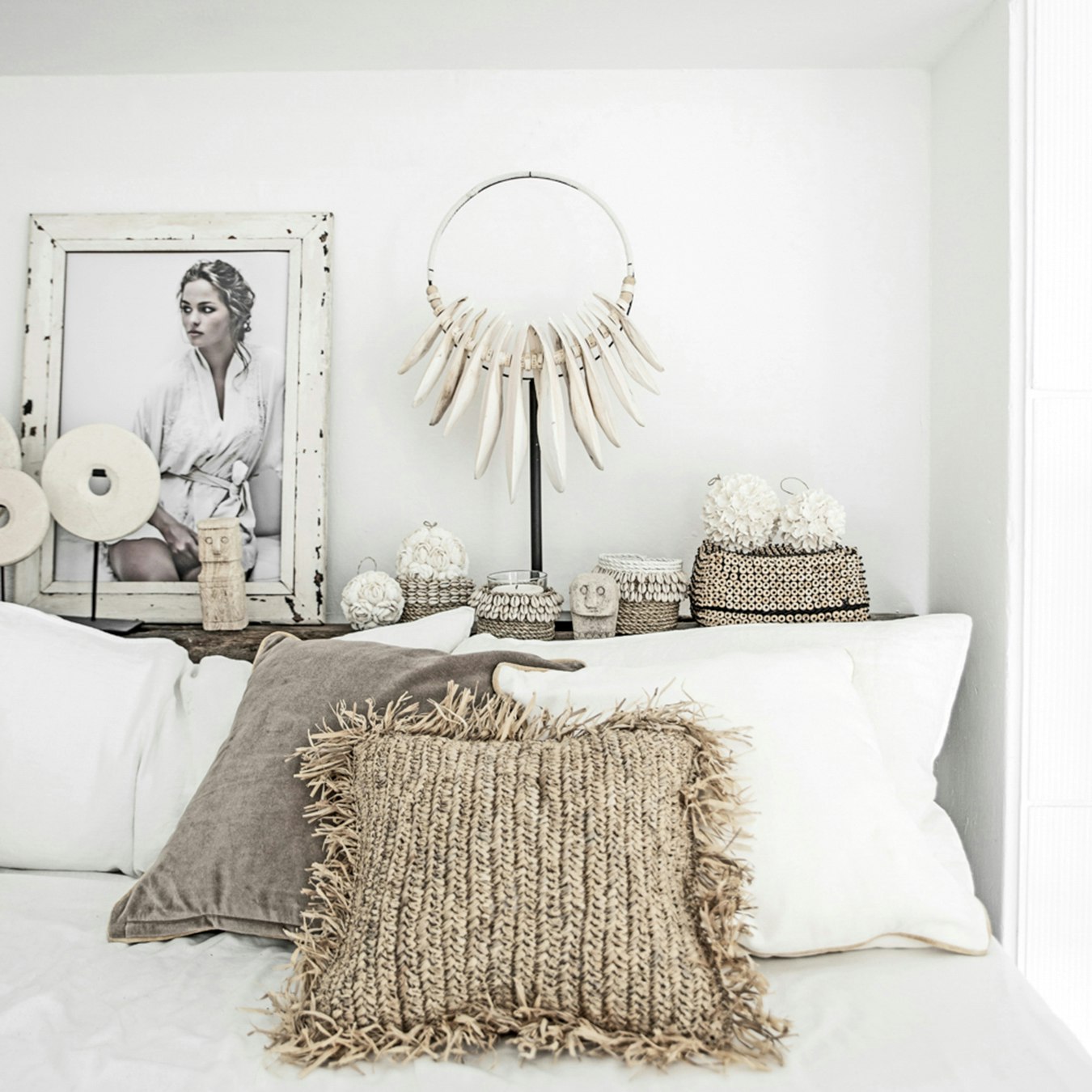 Square Cushion - Natural - Raffia by Bazar Bizar
