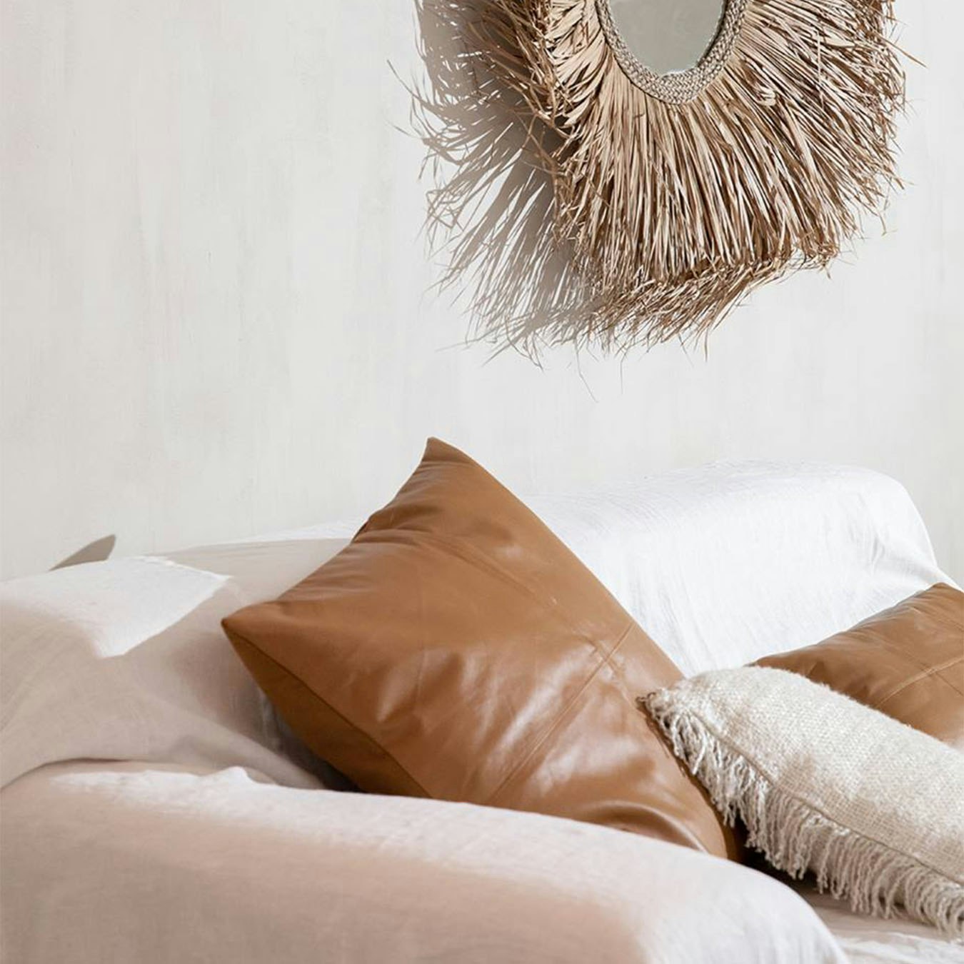 The Four Panel Leather Cushion Cover - Camel