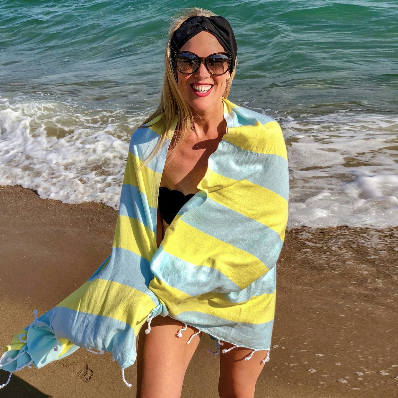 Carnival Travel Hammam Towel - Mint/Bright Yellow by Hamamingo