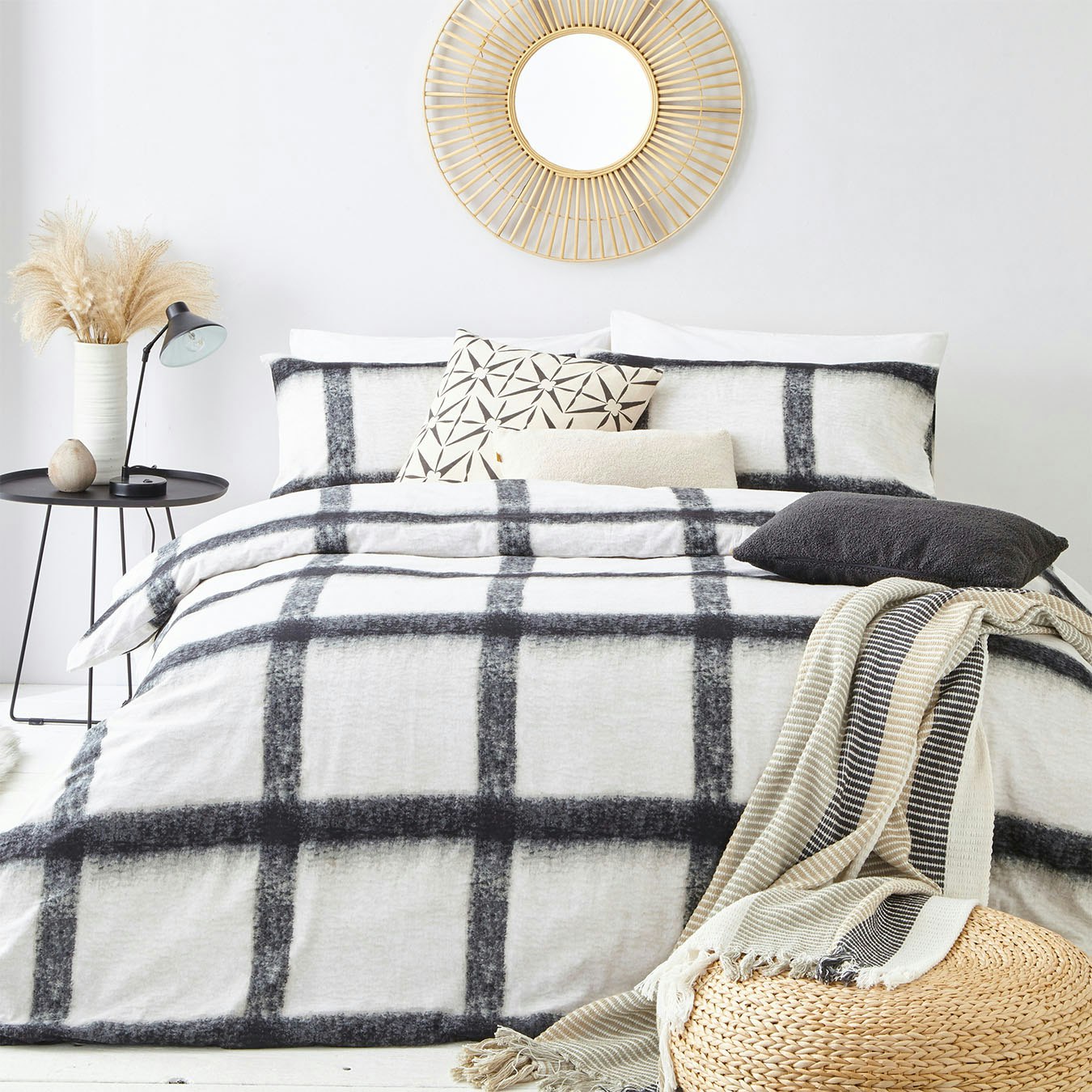 Mohair Check Duvet Set - Natural / Black by Riva Home