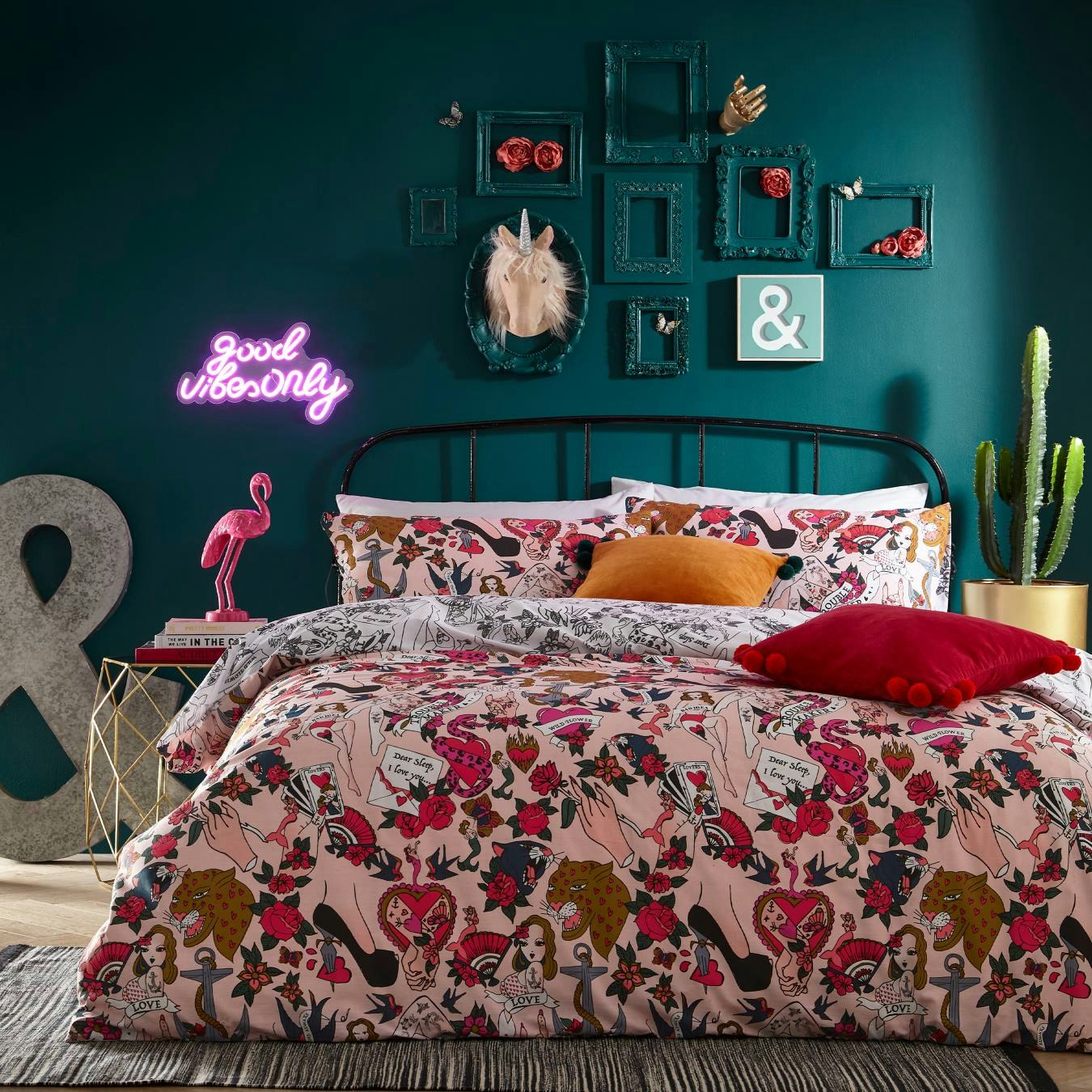 Inked Reversible Duvet Cover Set - Blush by Riva Home