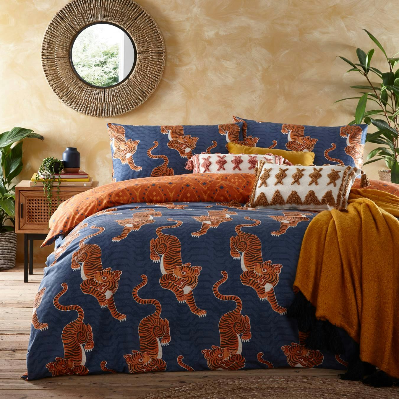 Tibetan Tiger Reversible Duvet Cover Set - Blue by Riva Home