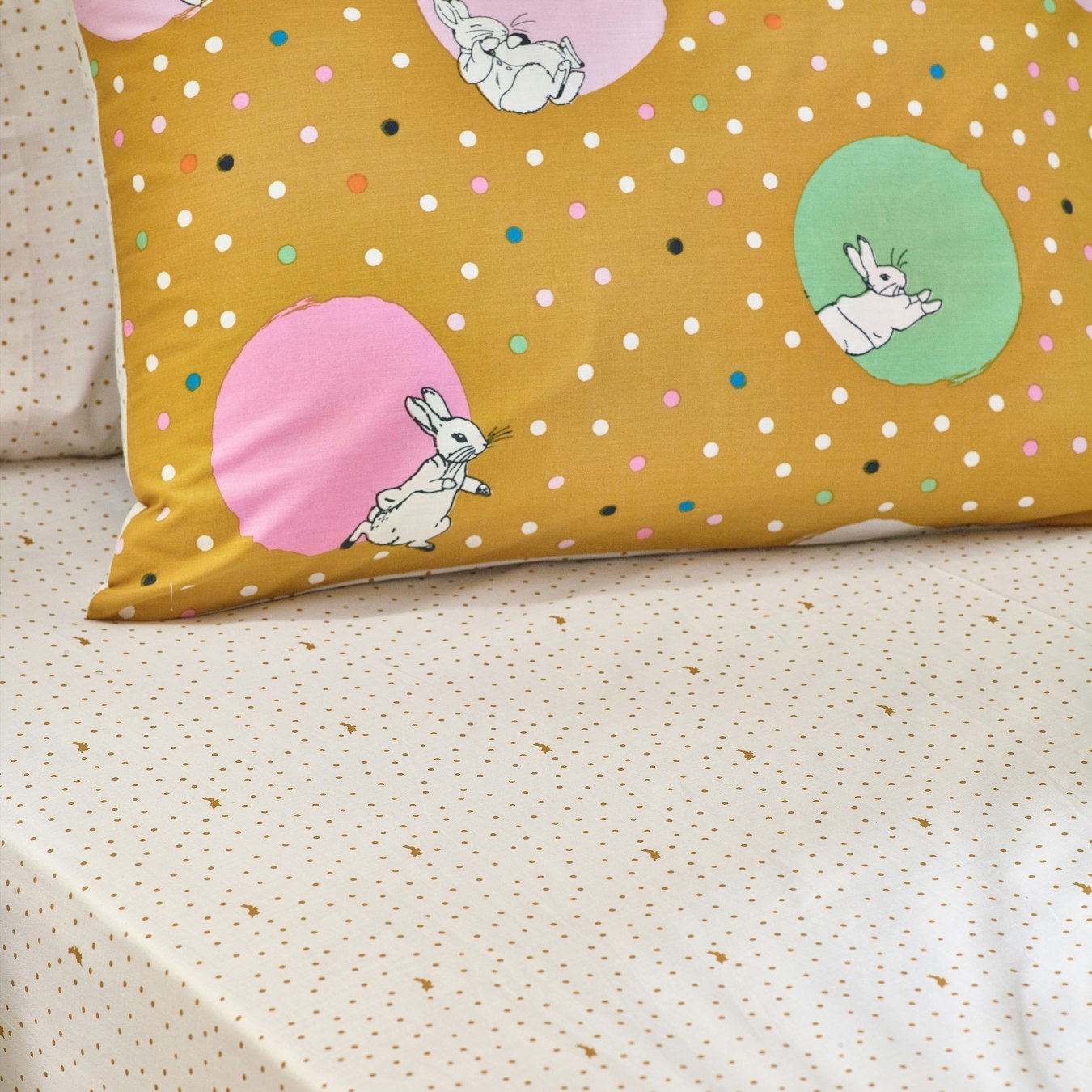 Peter Rabbit Dotty Fitted Sheet - Ochre by Riva Home