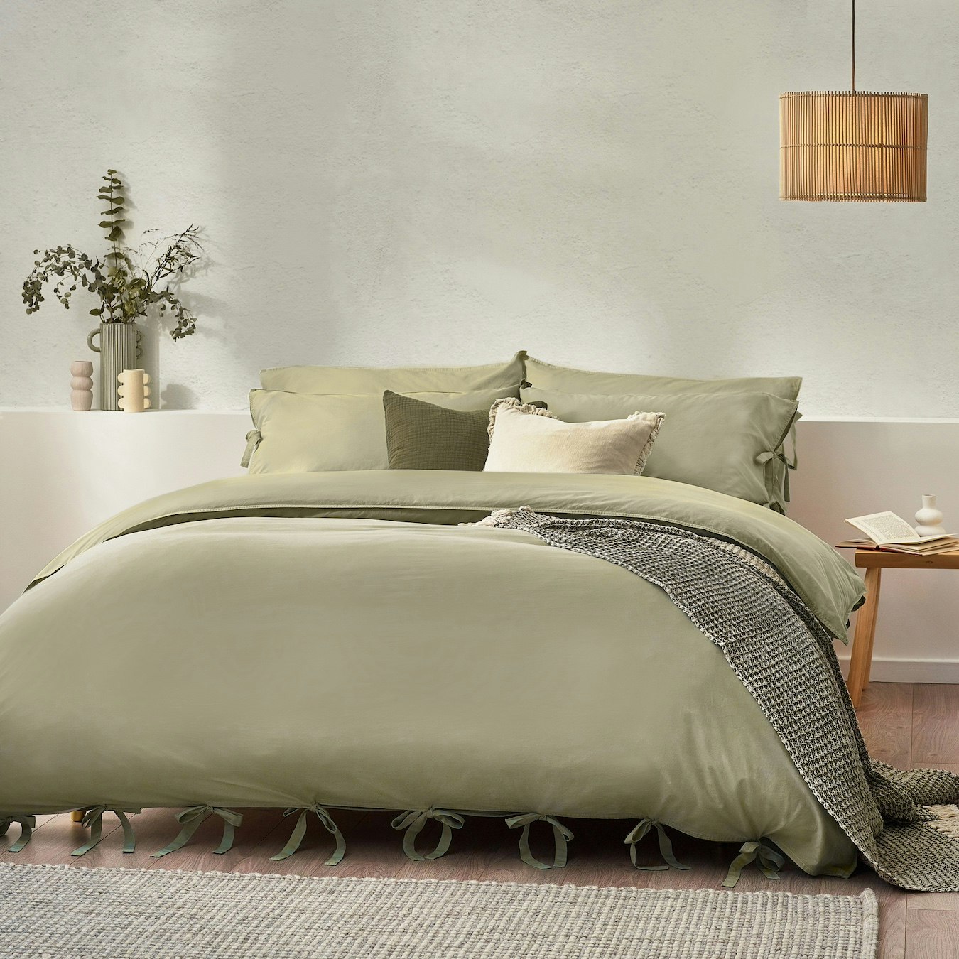 Mallow Bow Tie Duvet Set - Soft Sage by Riva Home